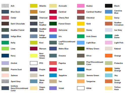 Gildan 2000 Color Chart 2017